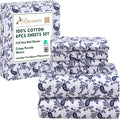 Full Size Cotton Sheets 6-Piece Set - Crisp Percale, 16in Deep Pockets