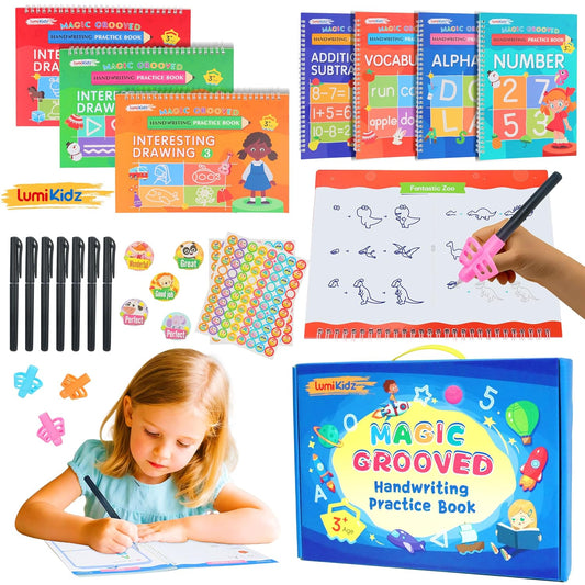 Magic Grooved Writing Practice Books for Kids Ages 3-8, 7 Pack