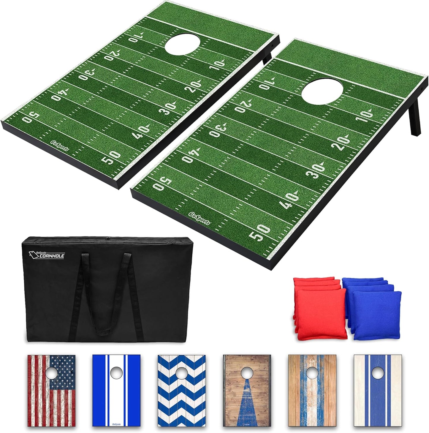 GoSports Portable Cornhole Set with Football Field Design