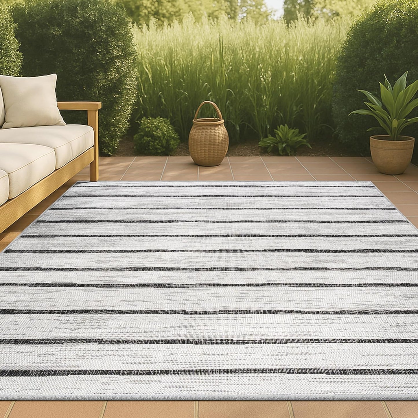 Berber Stripe Indoor Outdoor Area Rug 3X5 for High Traffic Use