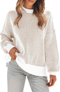 Womens Oversized Colorblock Striped Knit Pullover Sweater - Cozy Fall