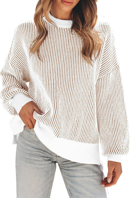 Womens Oversized Colorblock Striped Knit Pullover Sweater 2025