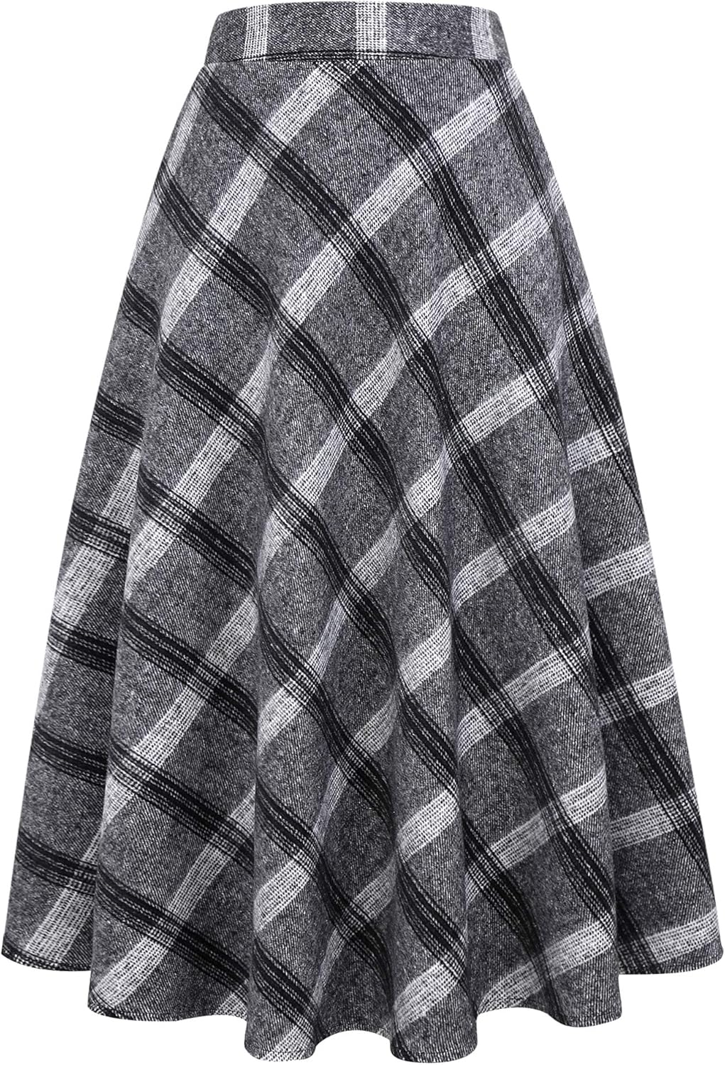 Long Plaid Wool Skirt for Women - Warm High Elastic Waist A-Line