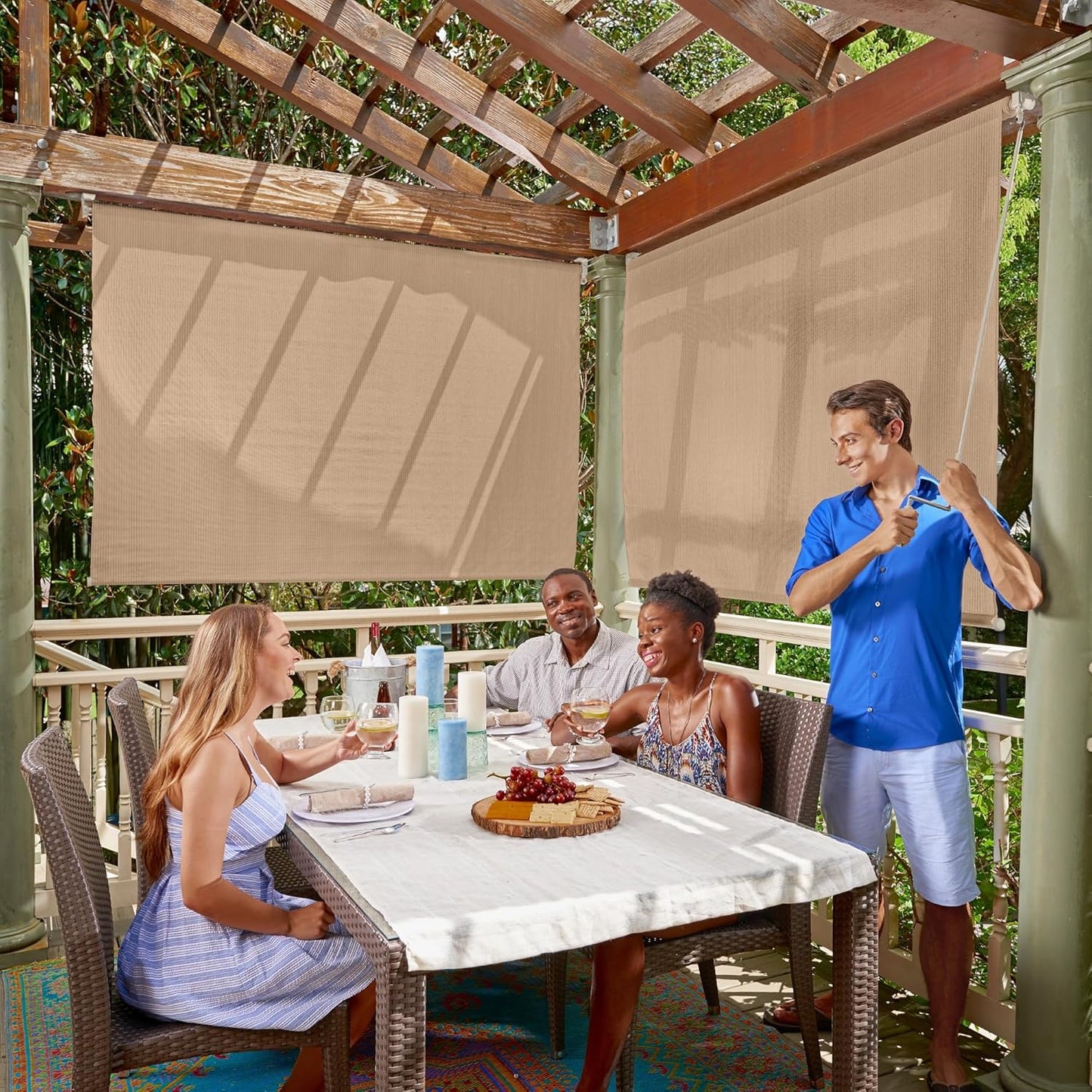 Coolaroo Outdoor Cordless Sun Blocking Roller Shade for UV Protection