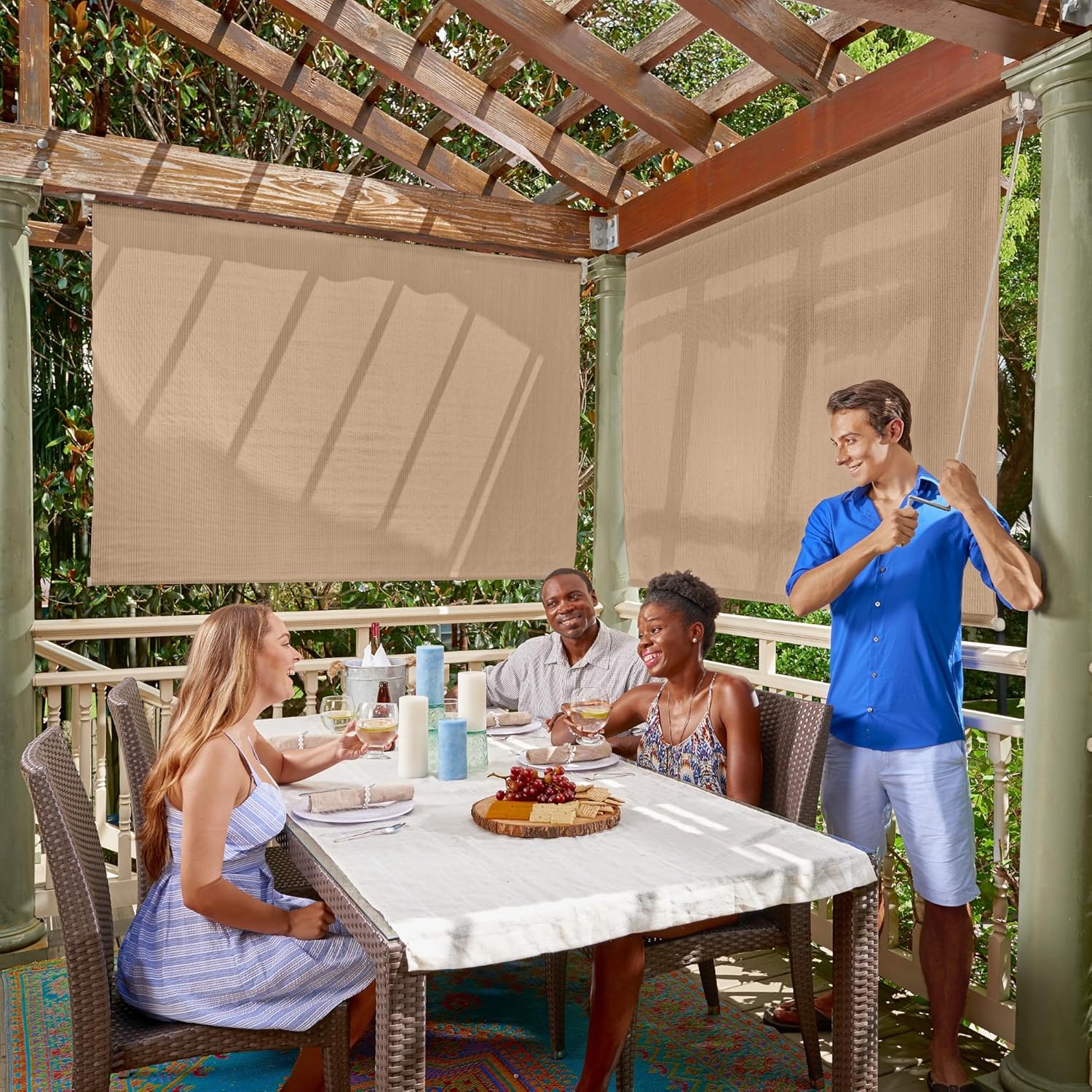 Coolaroo Outdoor Cordless Sun Blocking Roller Shade for UV Protection