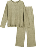 Ribbed Knit Lounge Set Long Sleeve Top and Pants - Cozy