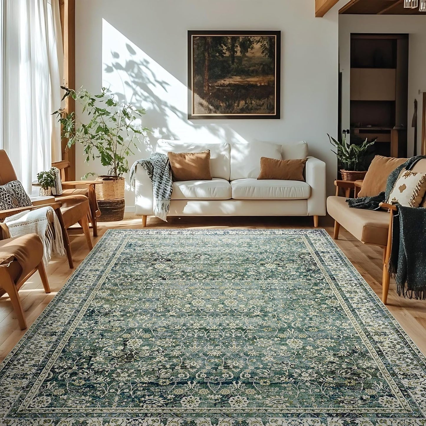 5x7 Area Rugs Washable Soft Floral Vintage Indoor Carpet