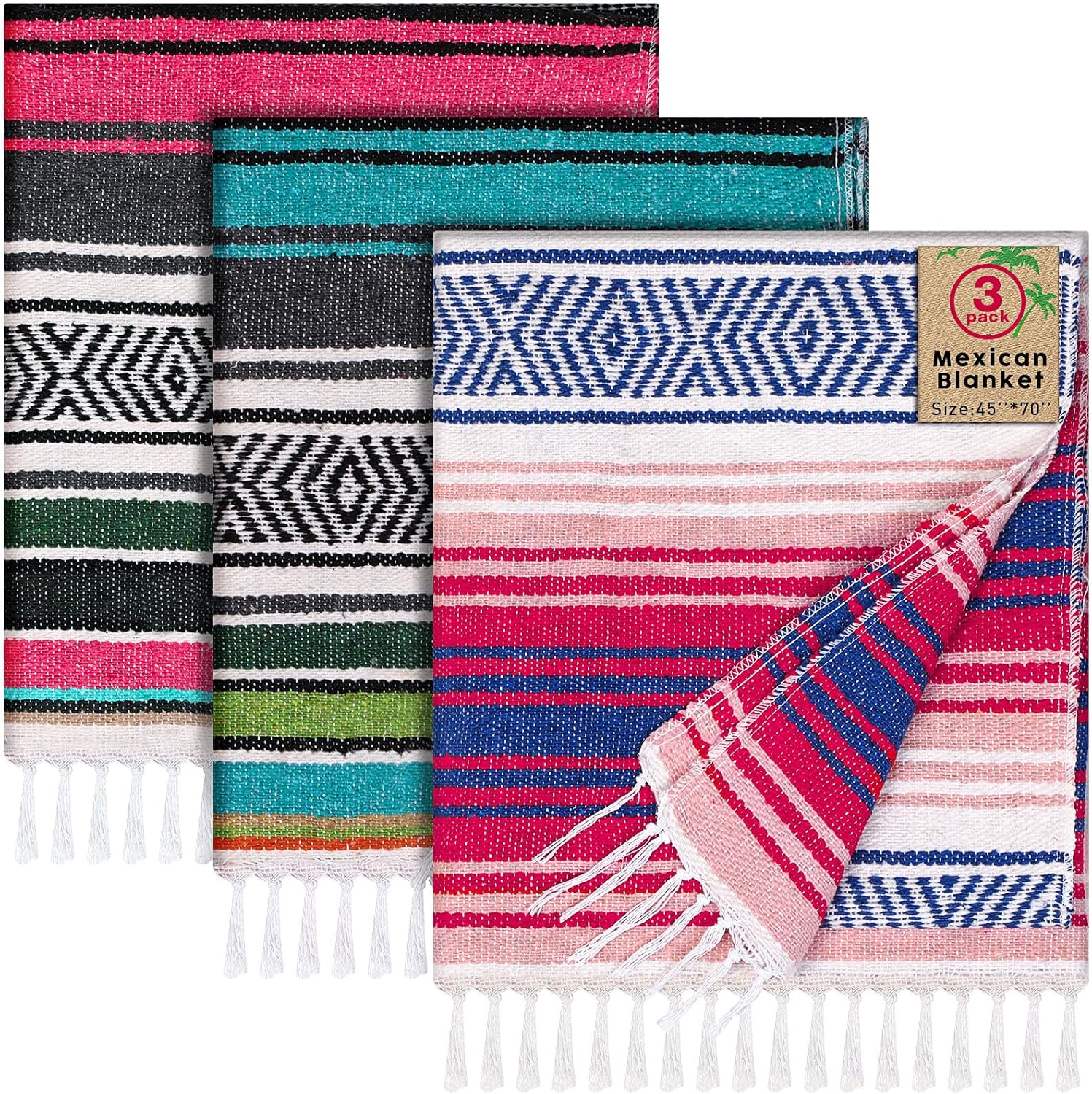 Oudain 3 Pack Mexican Blankets for Cozy Outdoor Comfort