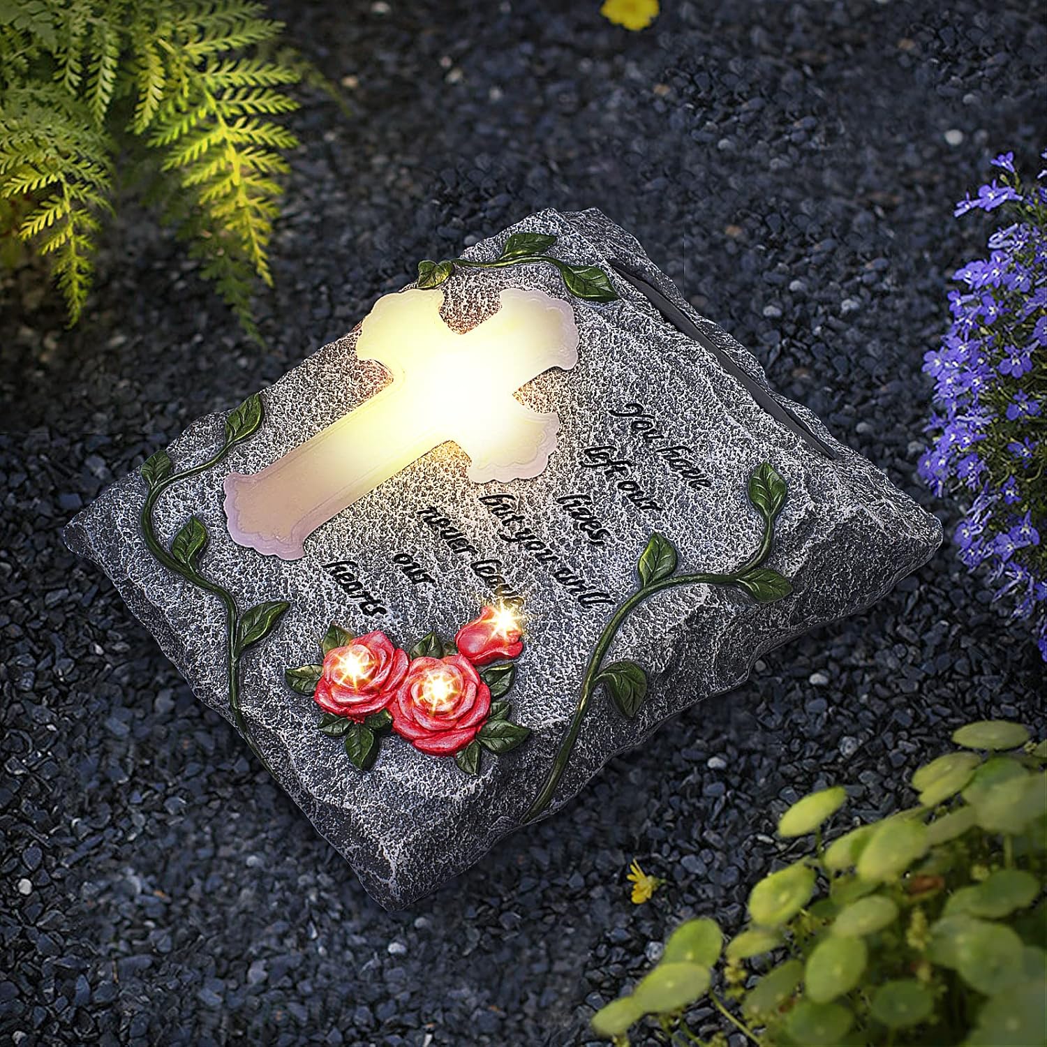 Cross Solar Lights Outdoor Garden Memorial Stepping Stone Gift