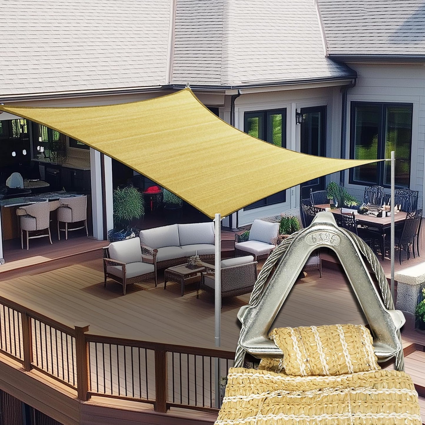 ColourTree Heavy Duty 24ft x 24ft Beige Square Sun Shade Sail