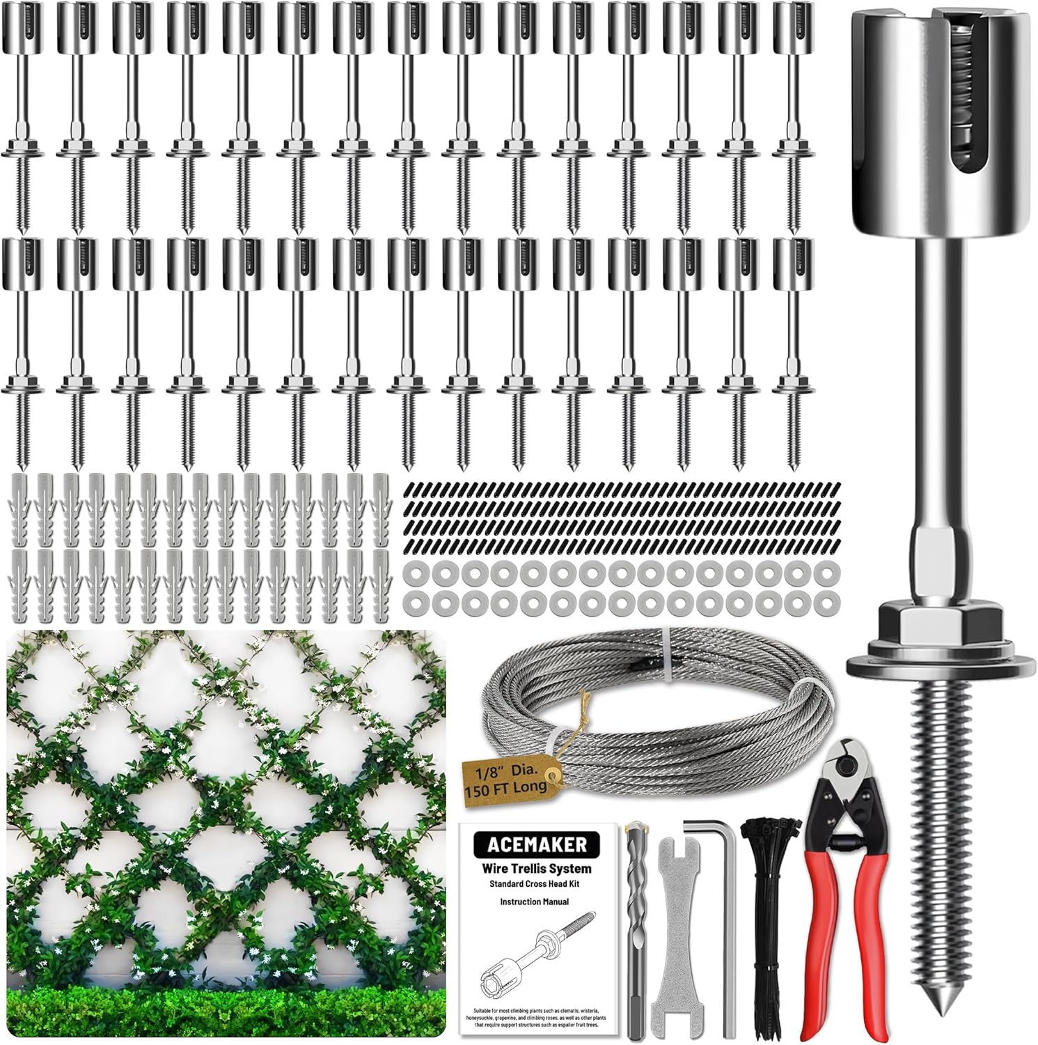 Wire Trellis for Climbing Plants Outdoor - 30-Set Kit for DIY