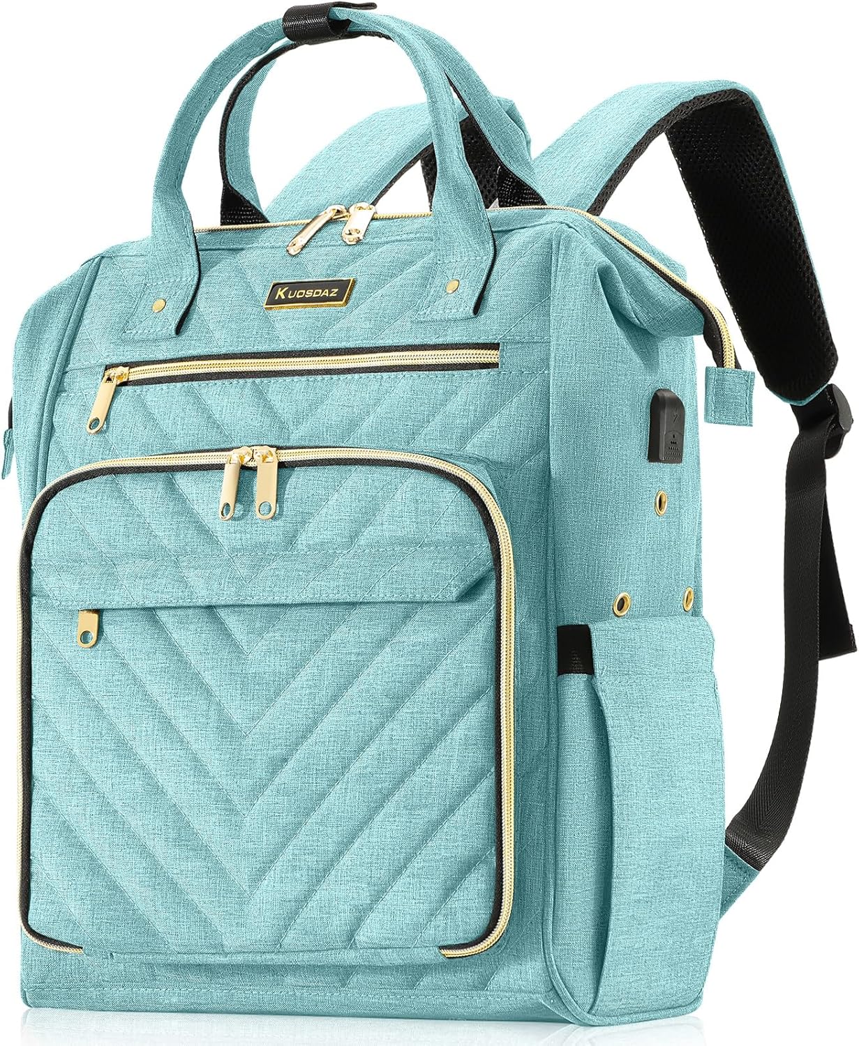 Teal Knitting Bag Backpack with USB Charging Port for Yarn
