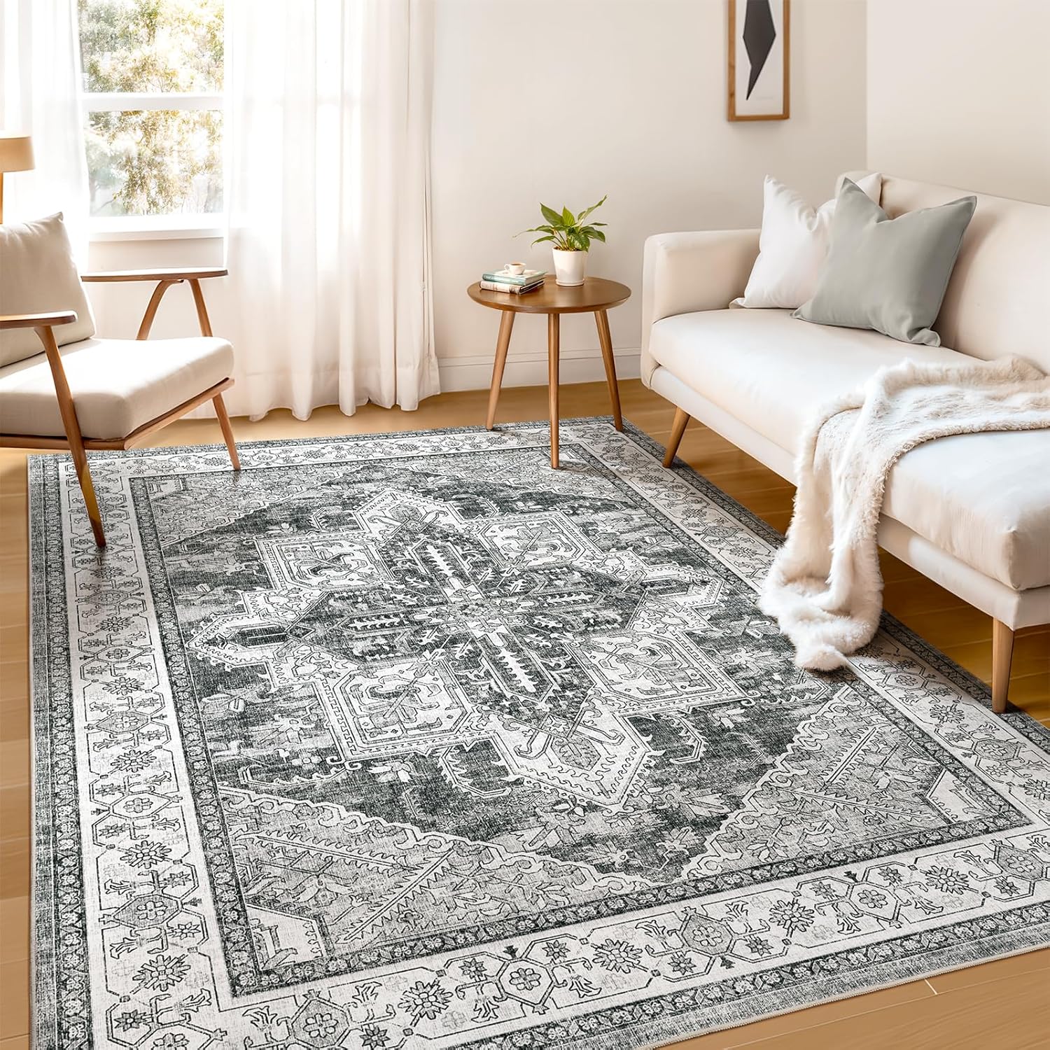 WITSHOCK 5x7 Washable Area Rug: Soft Non-Slip Boho Design