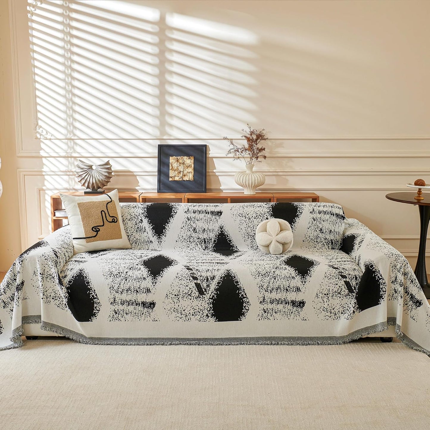 MYSKY HOME Boho Couch Cover for Dogs Washable Black Rhombic