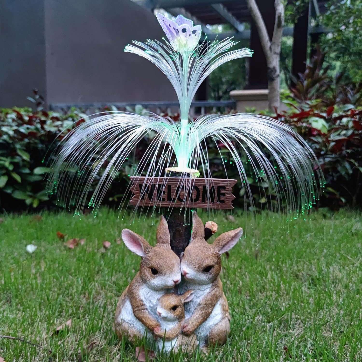 Solar Rabbit Garden Statues with Color Changing Lights for Outdoors