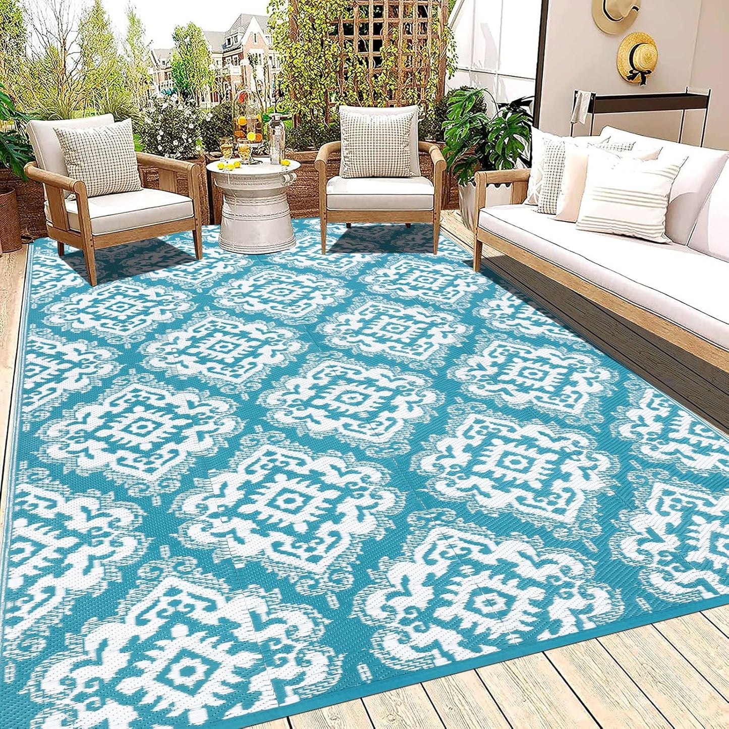 Ileading Reversible Outdoor Rug 6x9Ft Waterproof for Patio