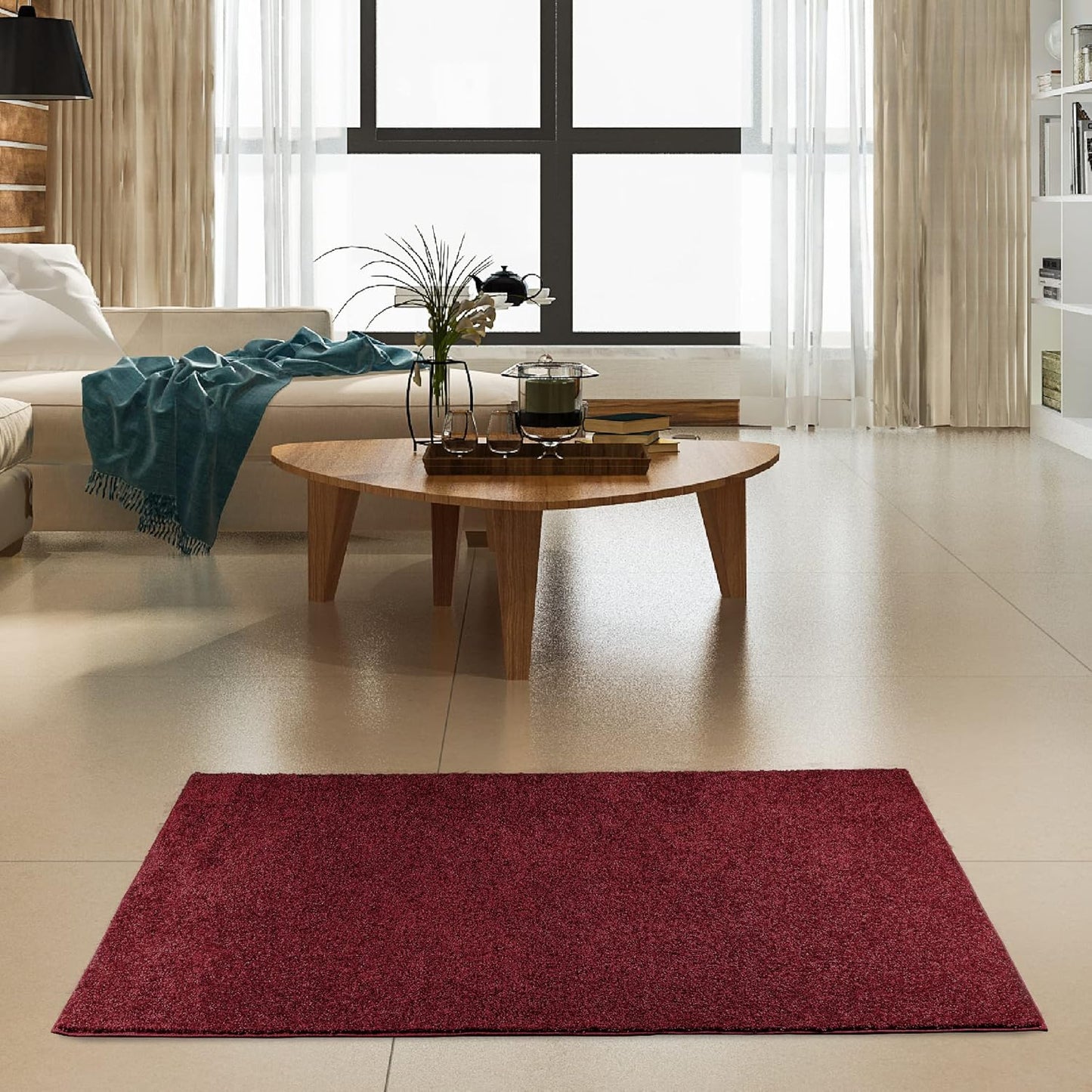 Burgundy Pet Friendly Solid Color Area Rugs for Home Decor