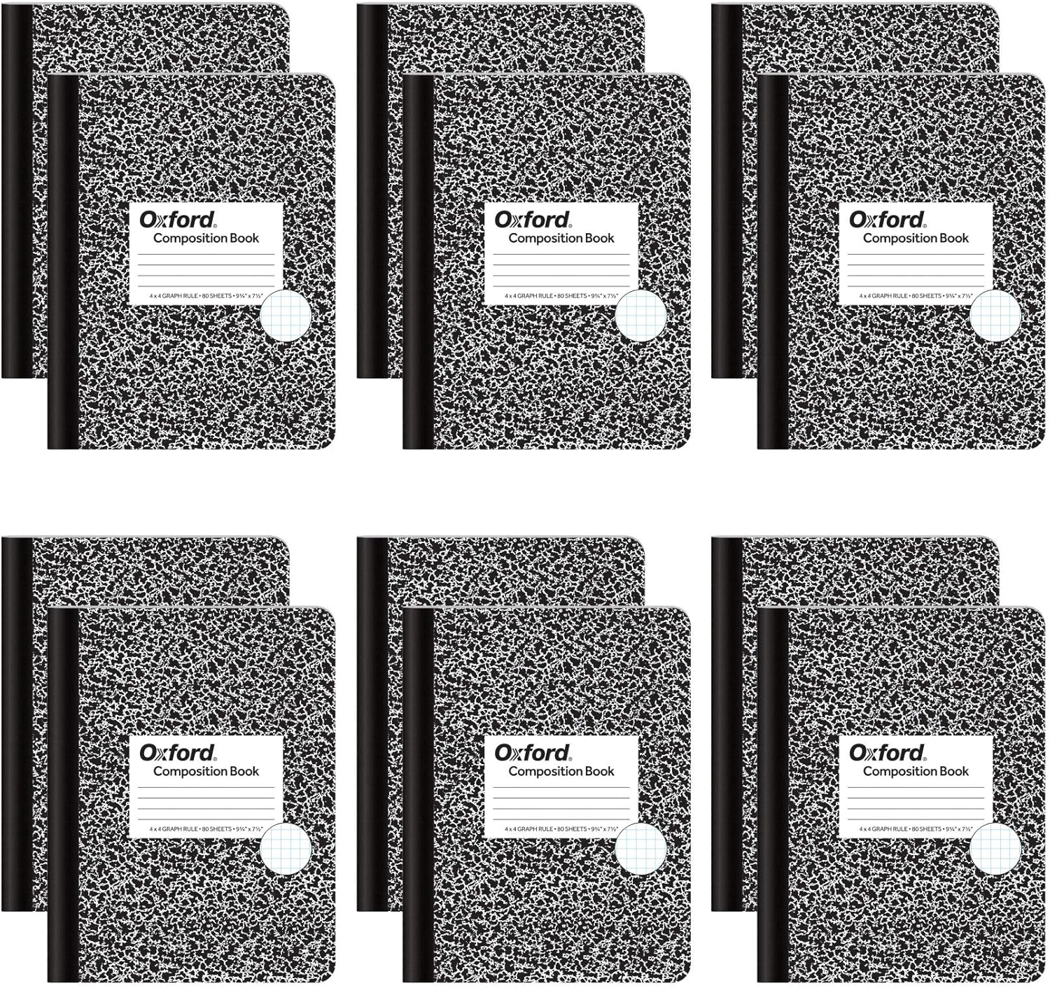 TOPS Oxford Graph Ruled Notebooks, Black Marble Cover, 80 Sheets, Pack of 12 - Organize with Precision!