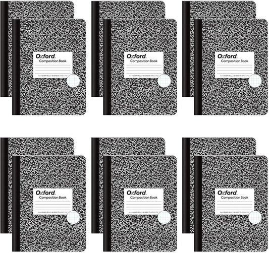 TOPS Oxford Graph Ruled Notebooks, Black Marble Cover, 80 Sheets, Pack of 12 - Organize with Precision!