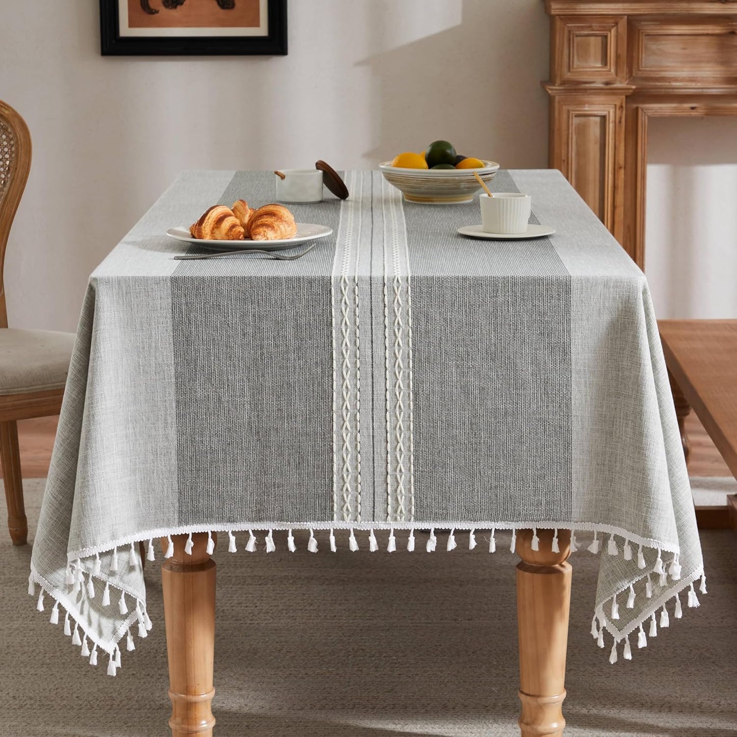 ZeeMart Contrast Linen Table Cloth for Farmhouse Style Decor