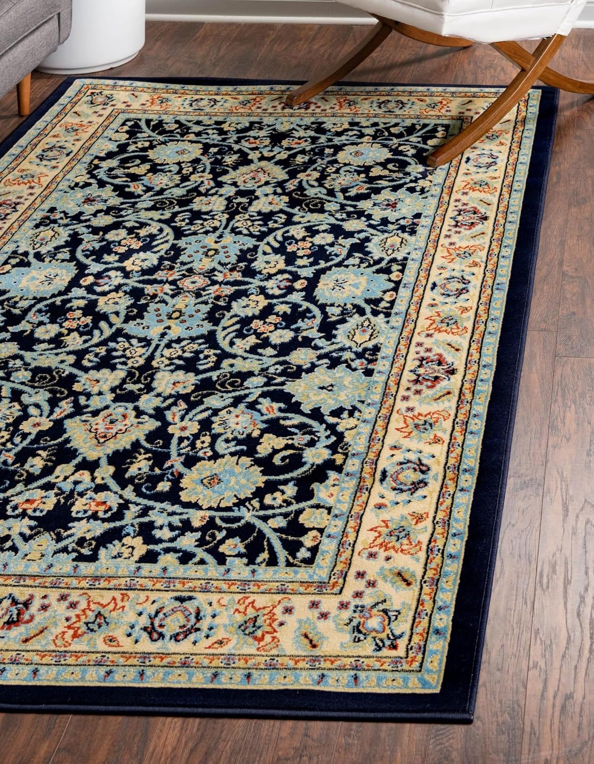 Unique Loom Sialk Hill Collection Area Rug in Navy Blue/Cream