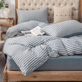 Jersey Knit Duvet Cover Set Queen Heather Blueish Grey Stripe - Super
