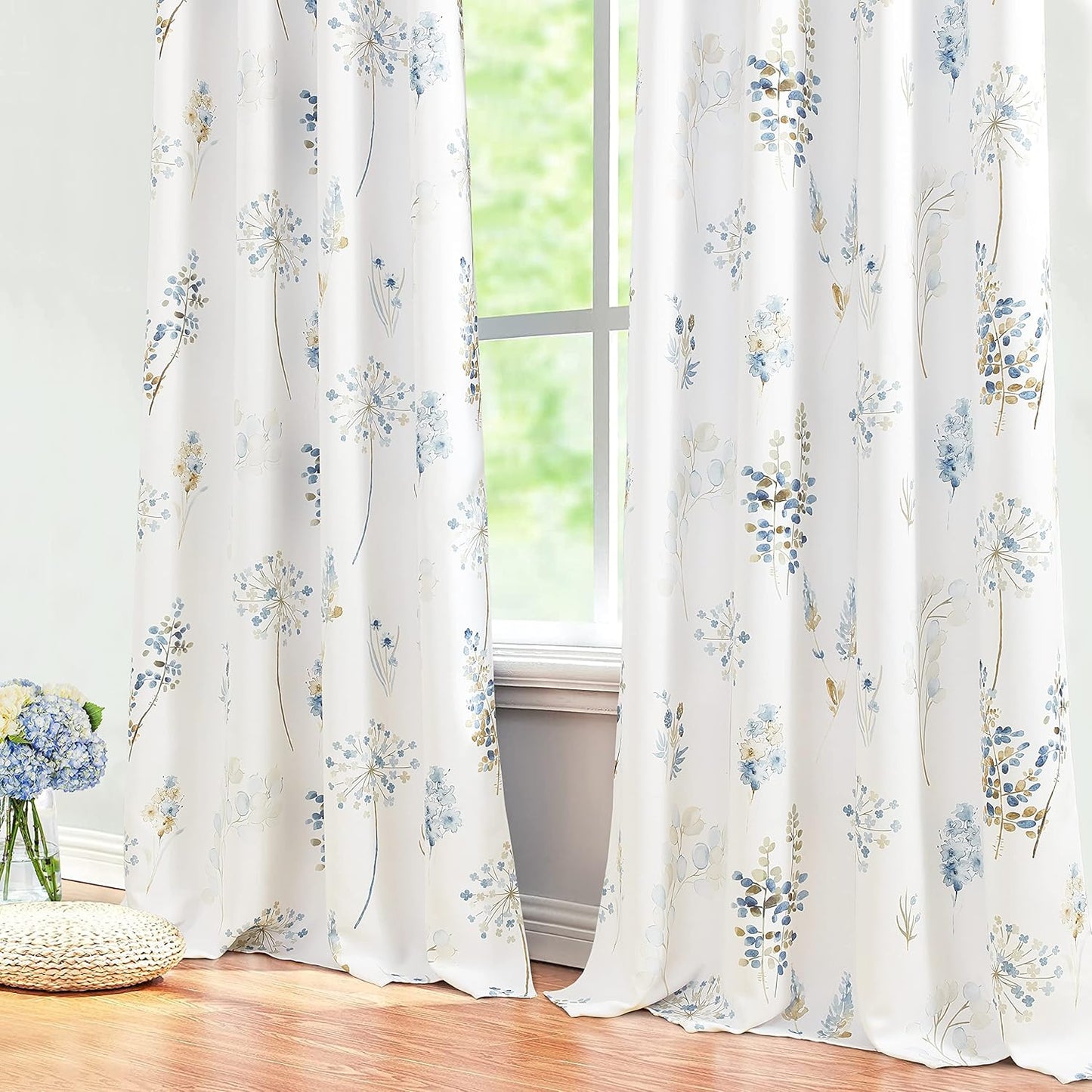 XTMYI Blue and Brown Curtains for Living Room - Elegant Floral Design