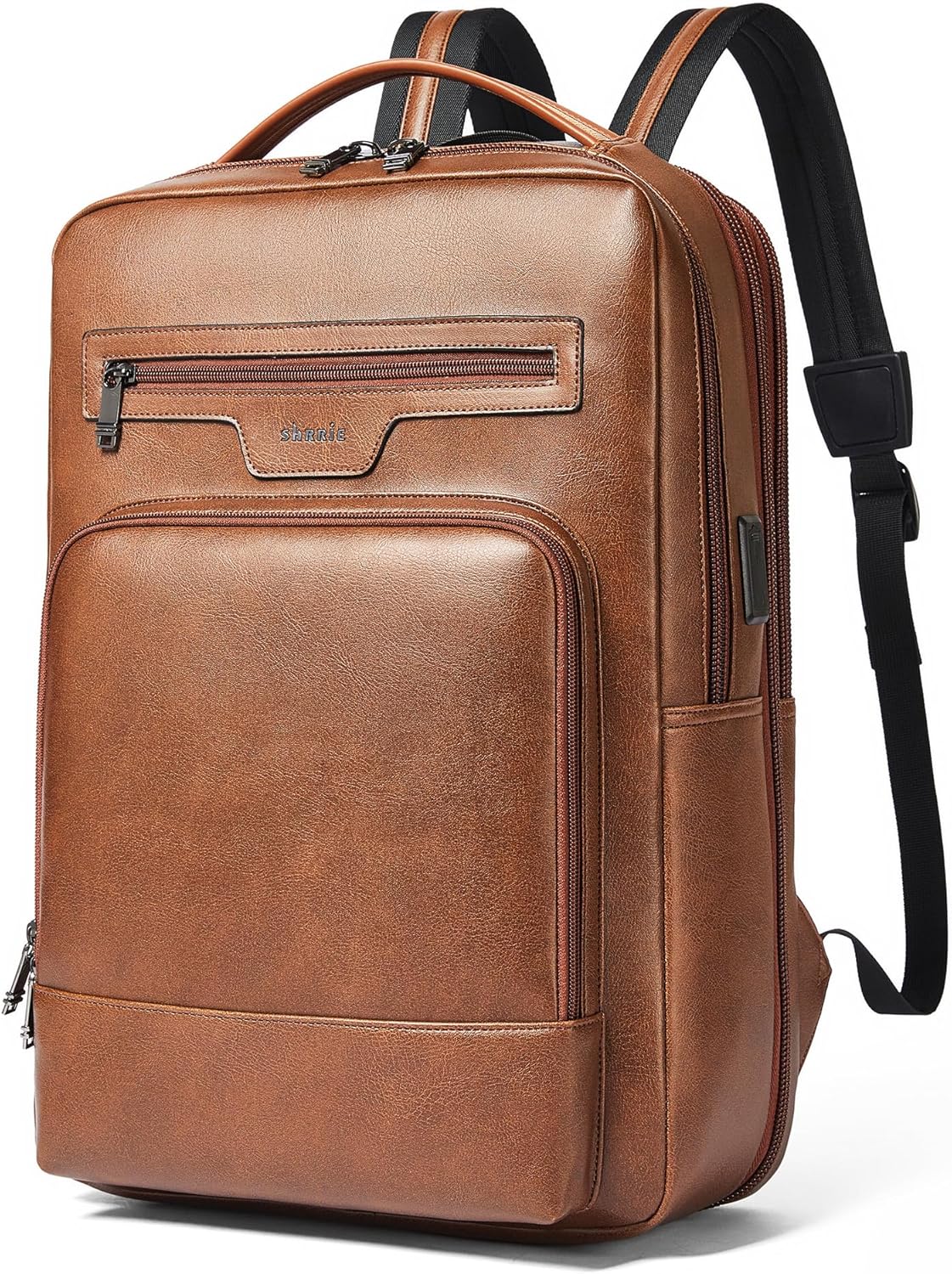 Shrrie Expandable Leather Laptop Backpack for Travel and Work