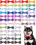 Pet Show 50 Pack Small Dog Bow Ties Collar Paw Print Set - Bulk Styles