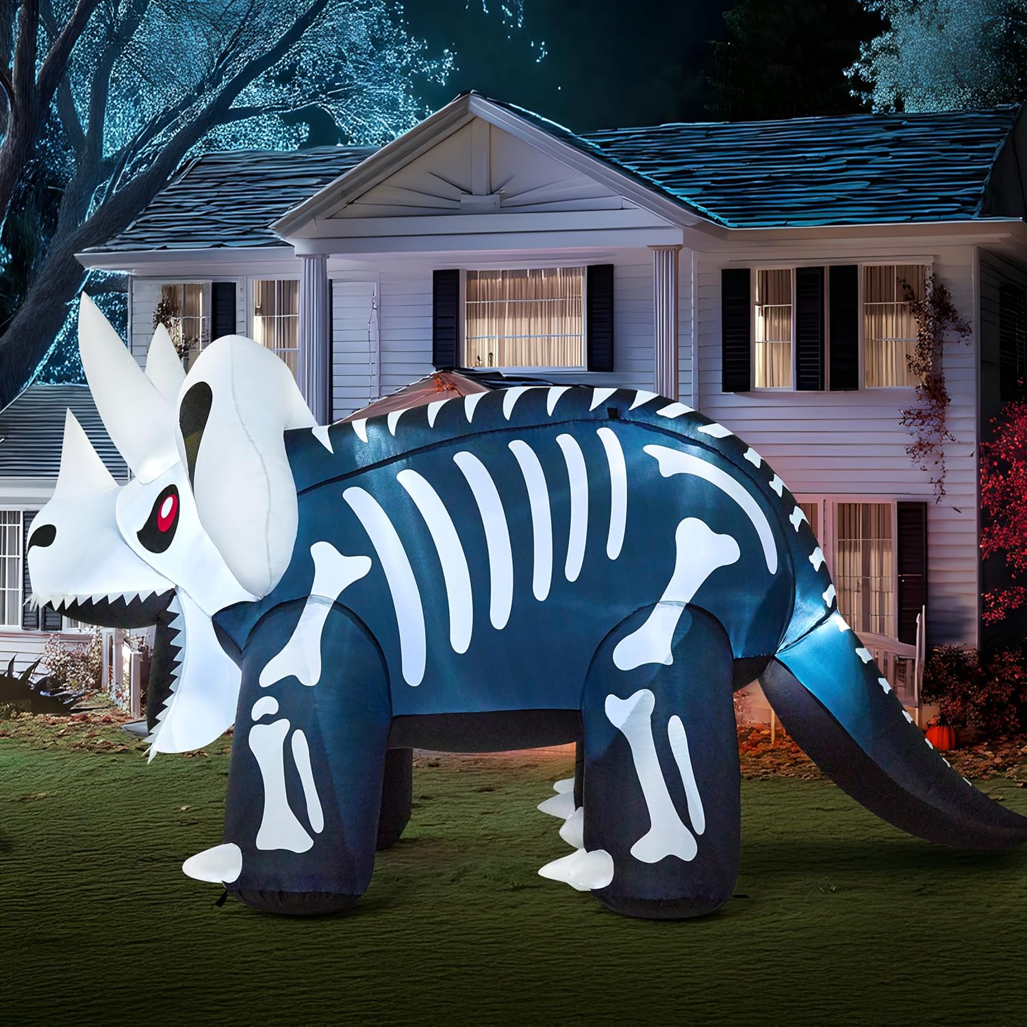 8 FT Long Halloween Inflatable Skeleton Dinosaur for Yard Decor