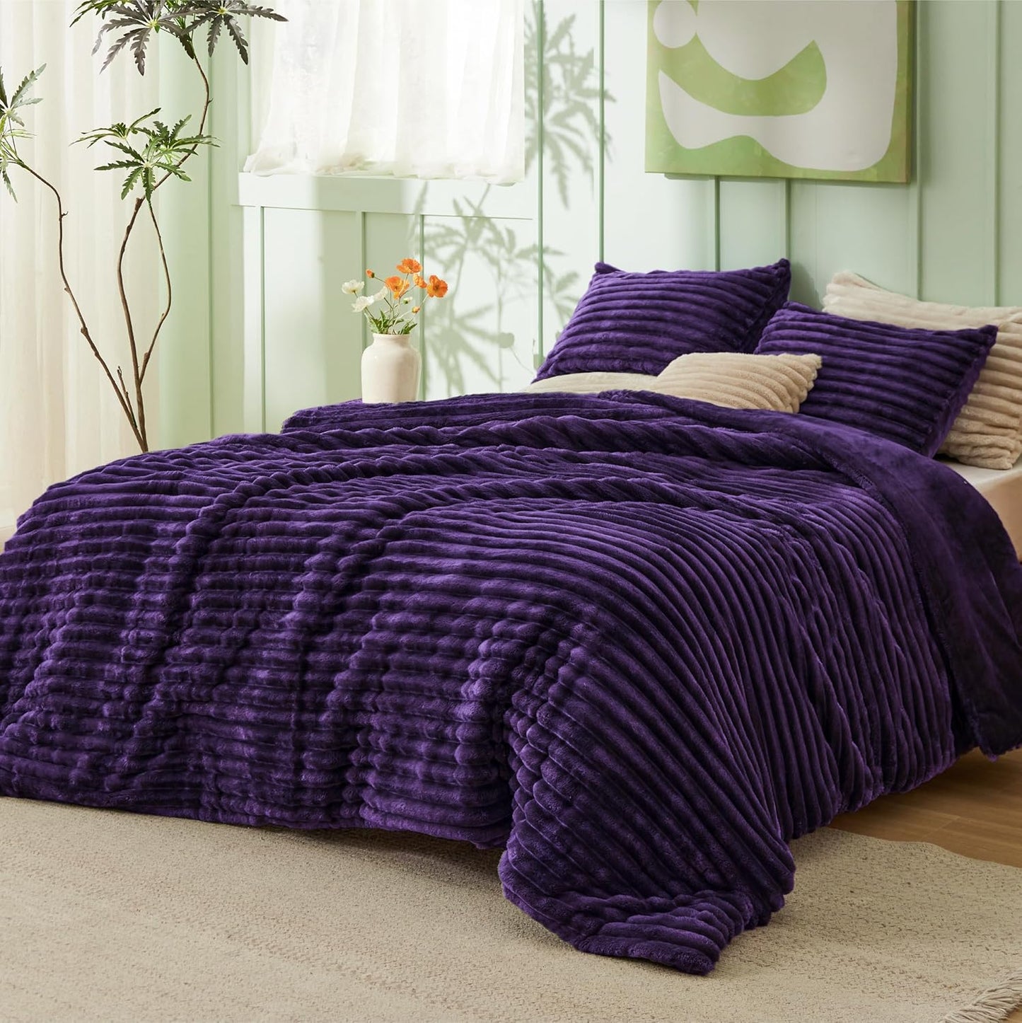 Bedsure Fluffy Comforter Set Twin - Super Soft Faux Fur Bedding