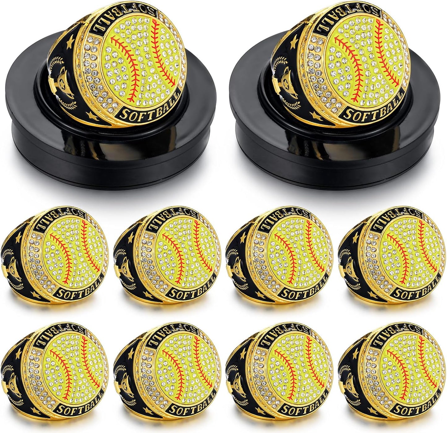10pcs Softball Champion Rings with Display Chain and Stand