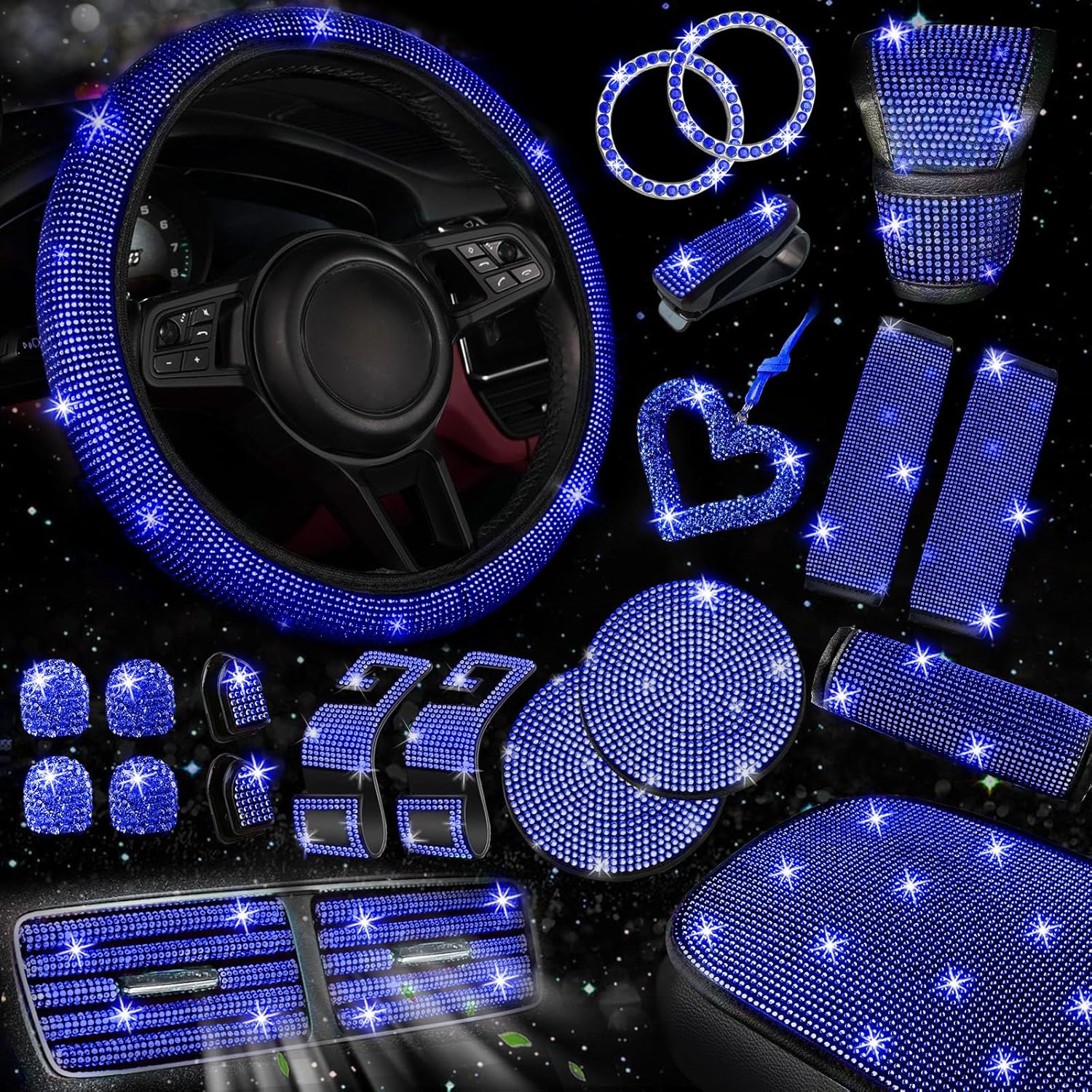 Bling Car Accessories Set for Women - 30 Pcs Stylish Kit