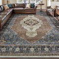 Engiw Washable 8x10 Area Rug Navy Blue Rust - Vintage Distressed Charm