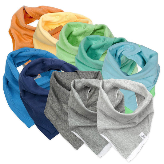 Organic Cotton Bandana Drool Bibs for Babies - 10-Pack Rainbow