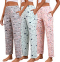 PNAEONG Pajama Pants Women 3 Pack Cotton Blend Lounge Pants - Comfy