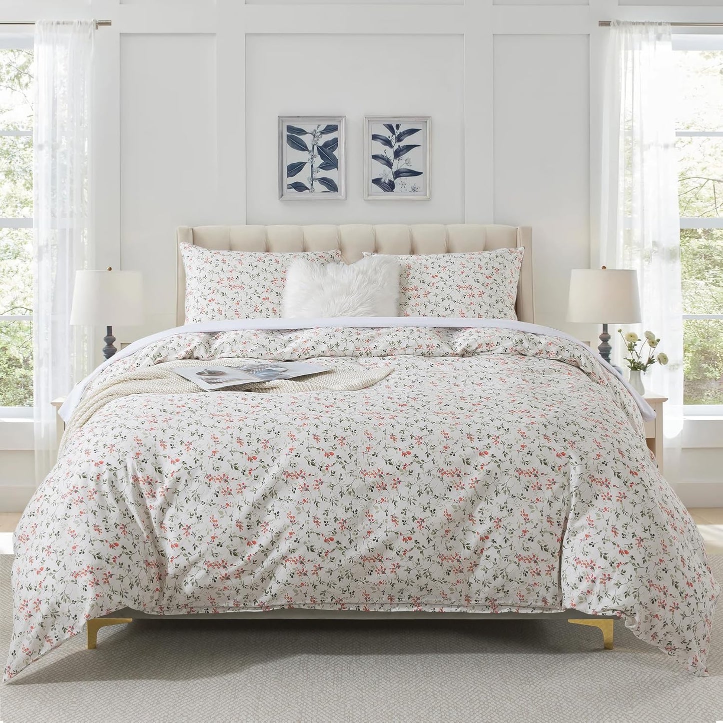 HoneiLife Queen Size Duvet Cover Set - Floral Cotton Comforter