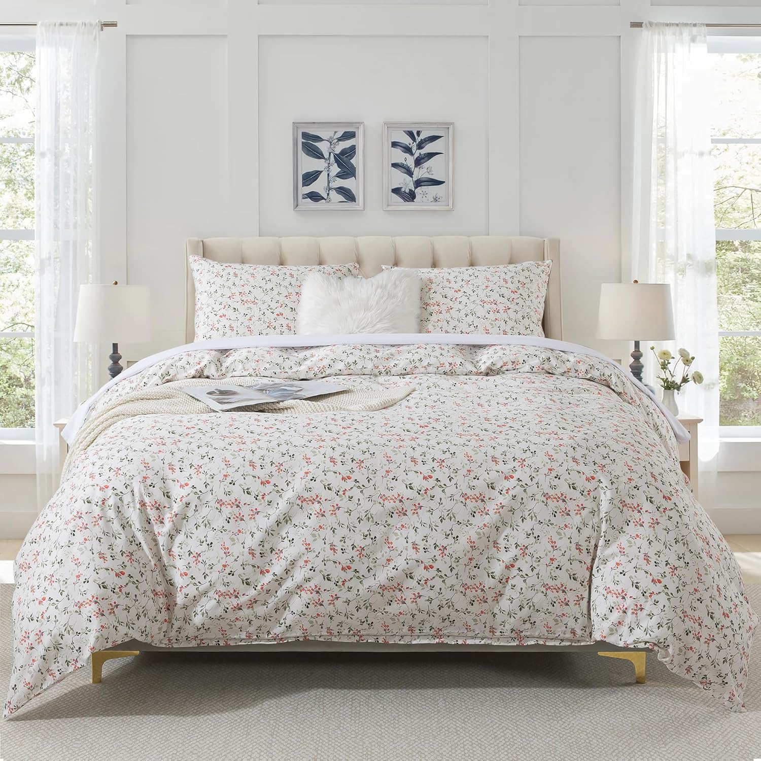 HoneiLife Queen Size Duvet Cover Set - Floral Cotton Comforter