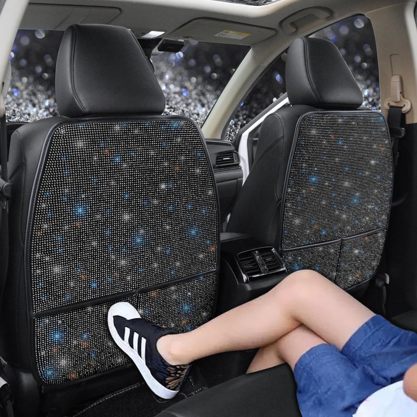 Diamond Bling Car Seat Kick Mats with Storage for Girls & Women
