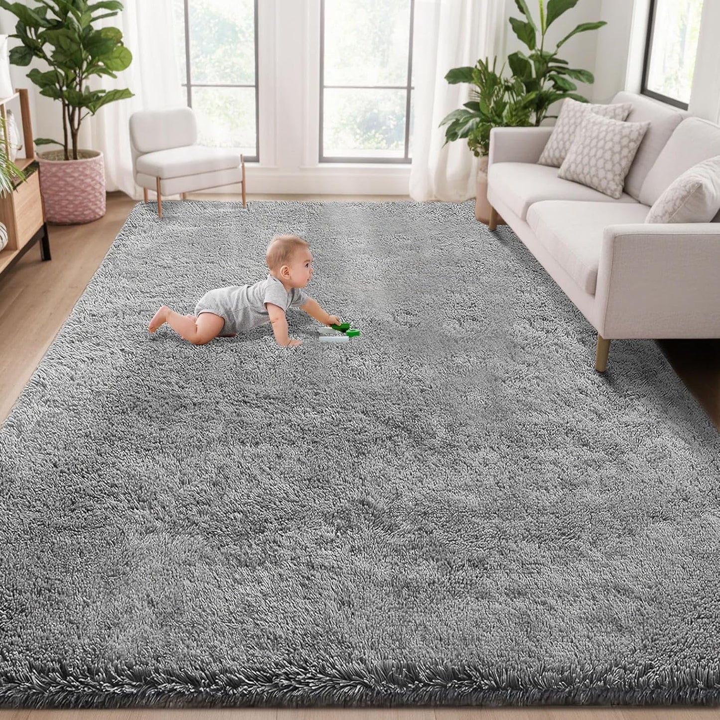 5x8 Area Rug for Living Room: Fluffy Shag Soft Washable Rug