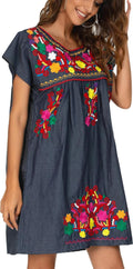 Women Mexican Embroidered Dress Short Sleeve - Comfortable Cotton Fit