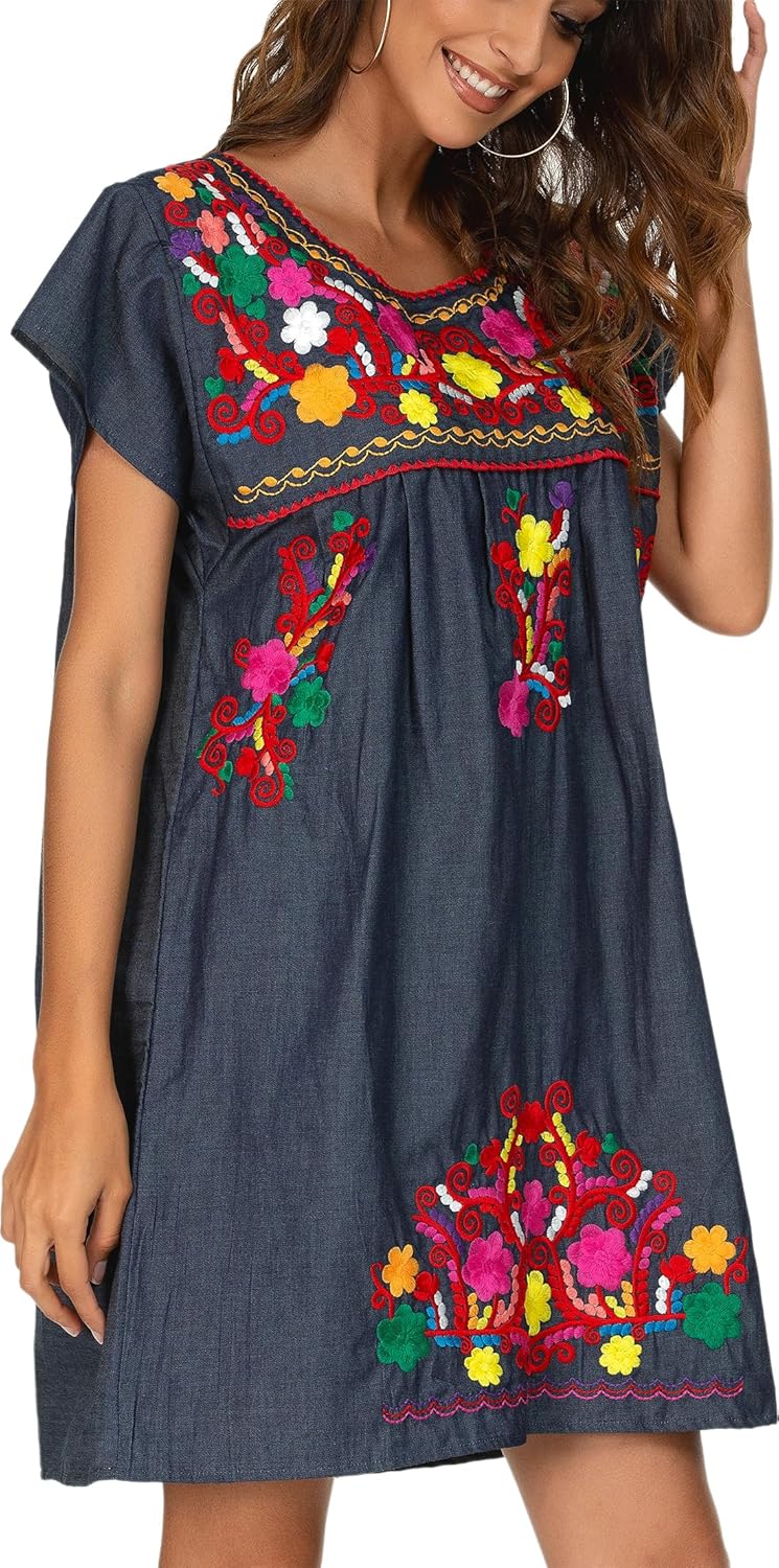 YZXDORWJ Women Mexican Embroidered Dress for Summer Style