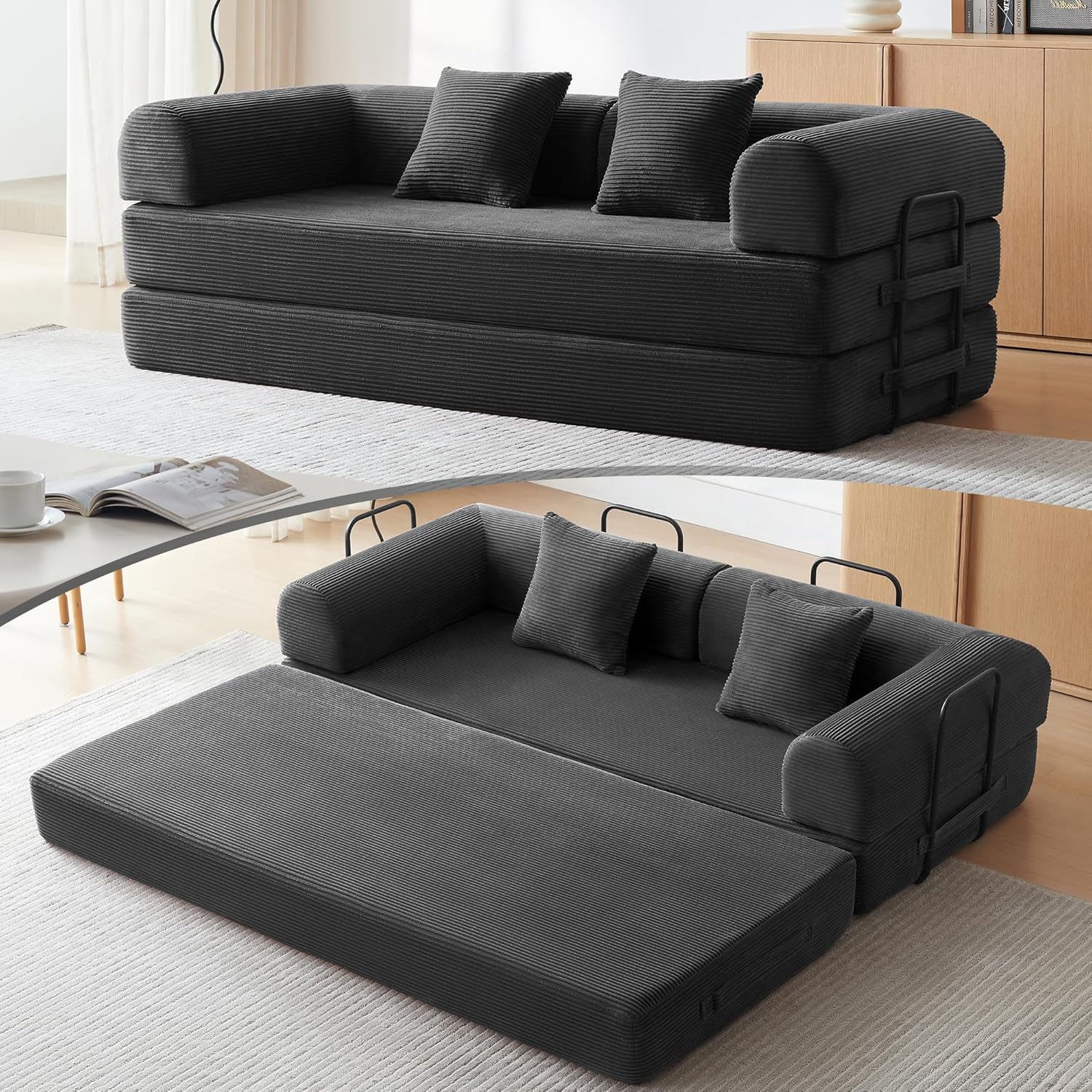 QQR Convertible Sleeper Sofa Bed with Cylindrical Pillow