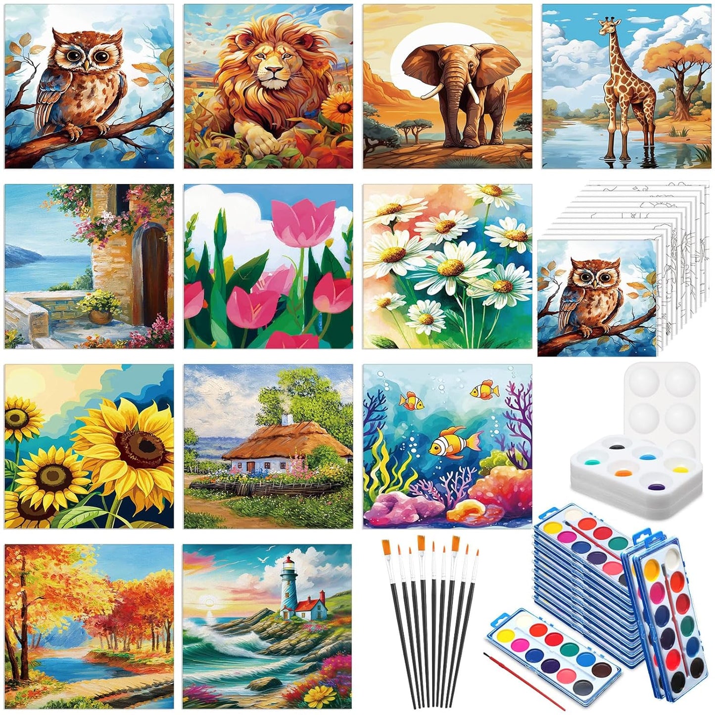 Ctosree 12 Sets Pre Drawn Canvas Kit for Art Parties and Gifts