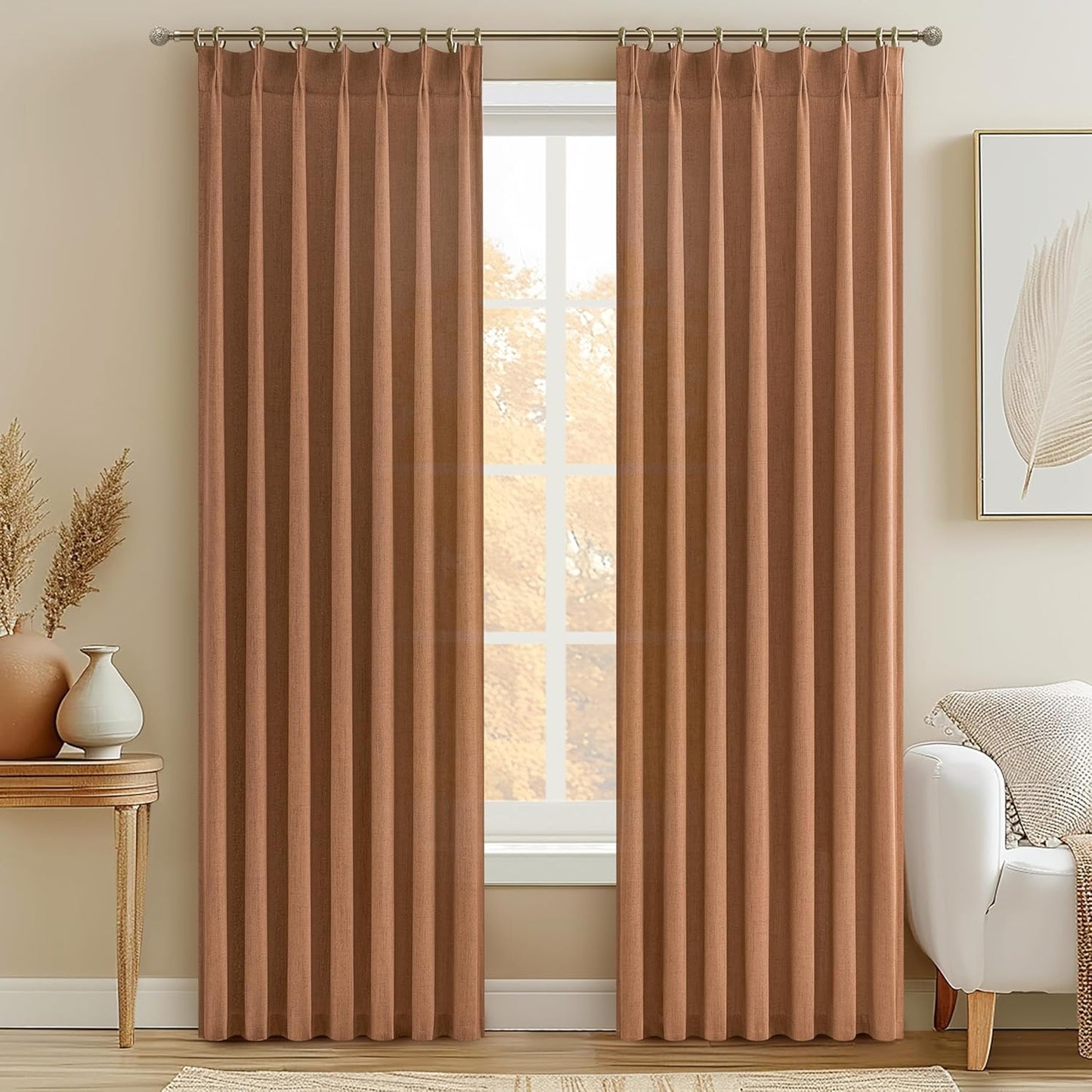 Terracotta Sheer Curtains Set - Light Filtering Privacy, 84 Inch Length