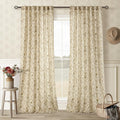 Linen Floral 102 in Curtains - Light Filtering Farmhouse Drapes