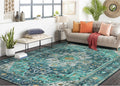 Ultra-Thin Washable Vintage Area Rug 6x9 Teal - Low-Profile Dining Rug