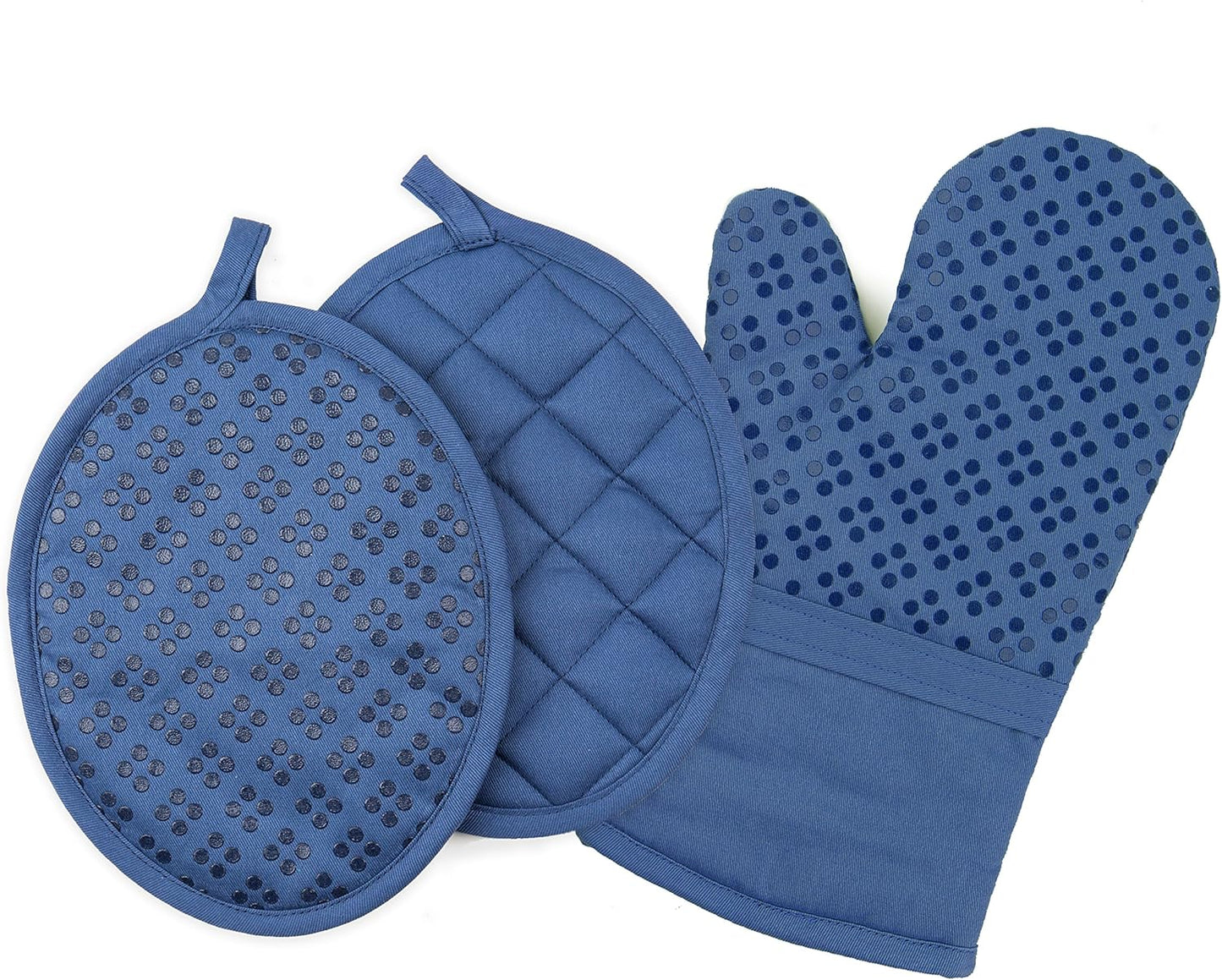 Non-Slip Silicone Oven Mitt Set - Dark Blue
