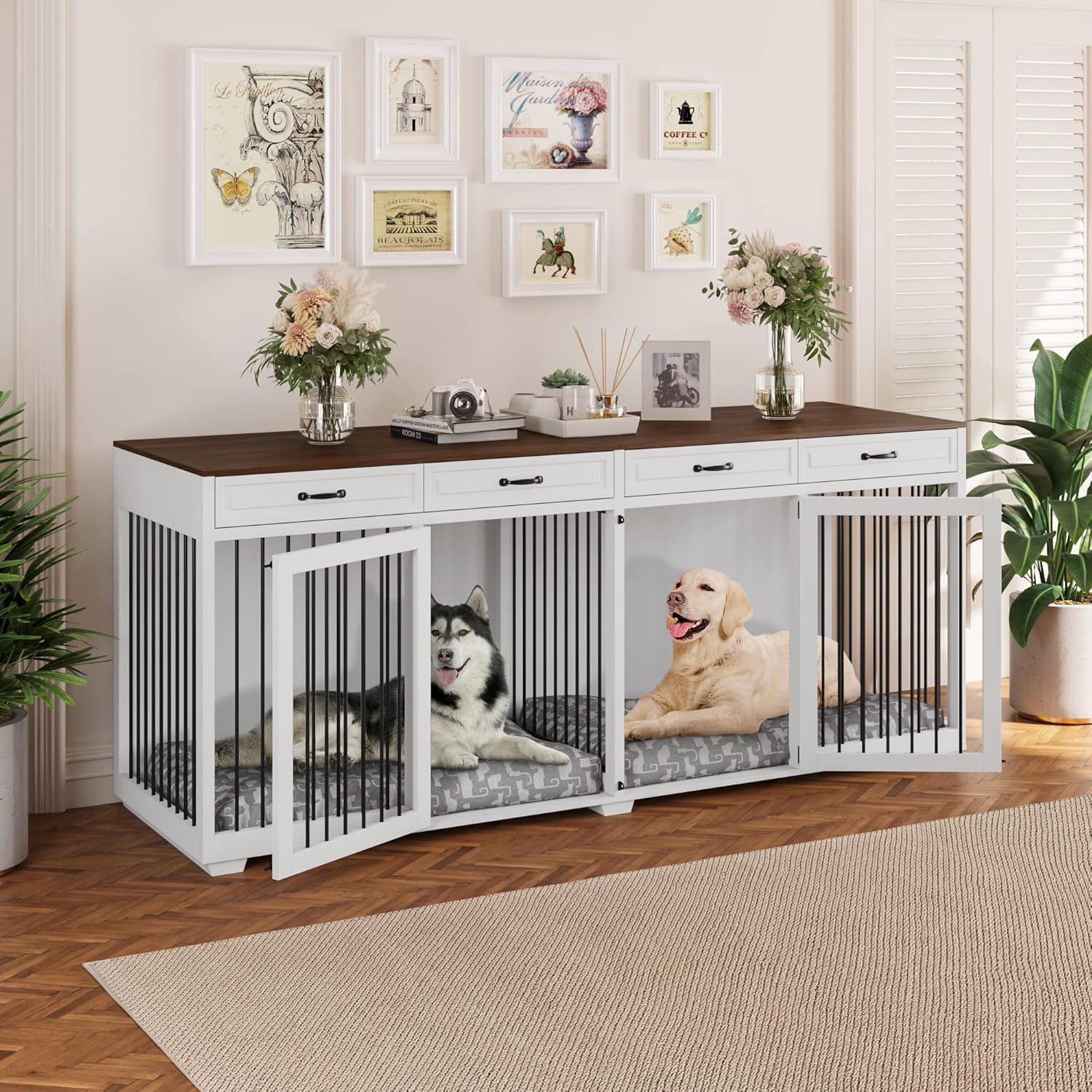 Super Large Dog Crate Furniture for 2 Large Dogs Indoor Use