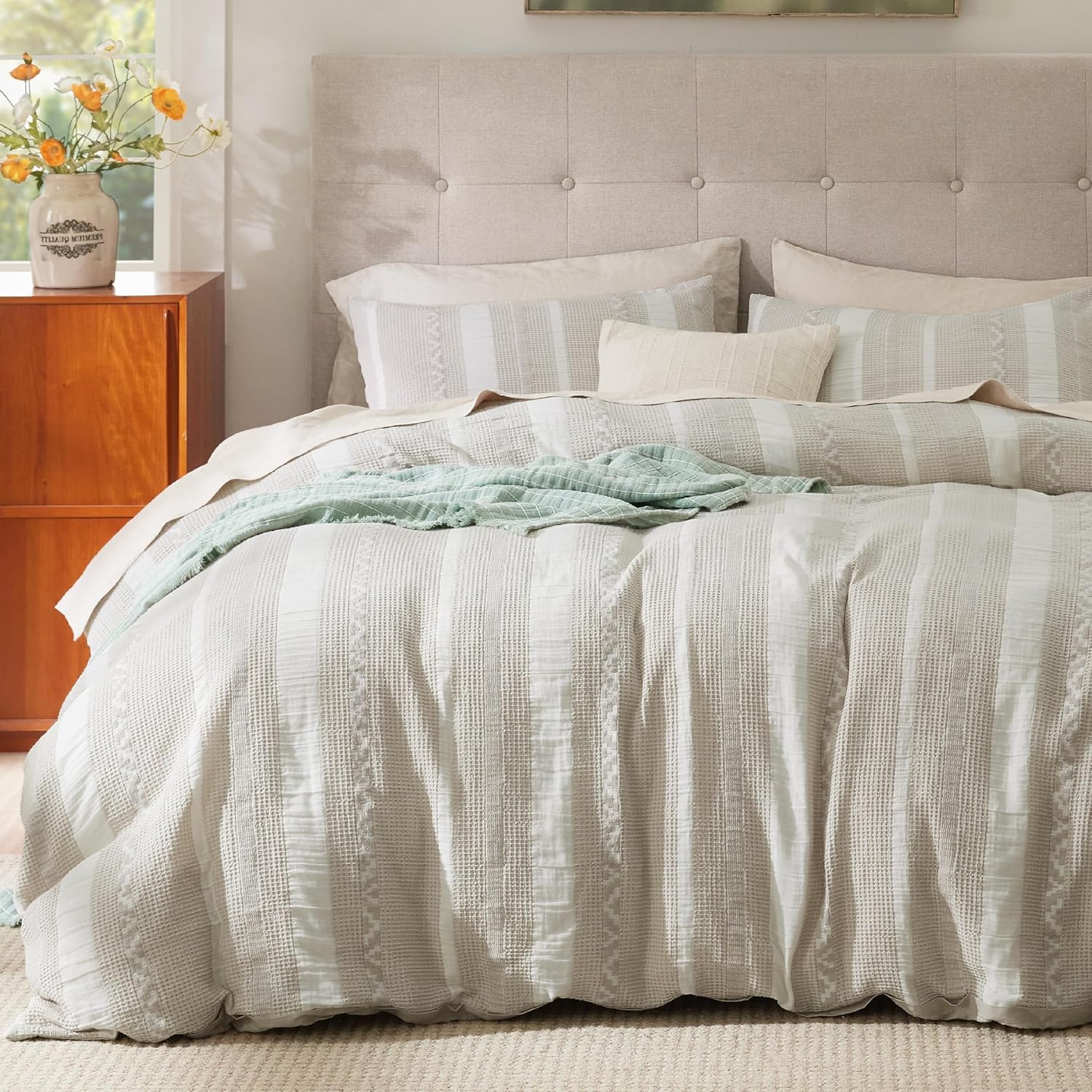 Luxurious Cotton King Duvet Cover with Boho Waffle Weave Design